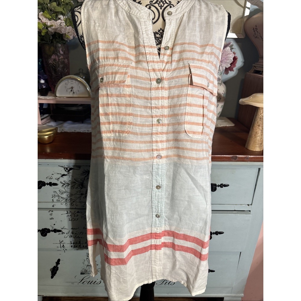 C And C California 100% Linen Sleeveless Button Up Blouse Womens Size Medium...